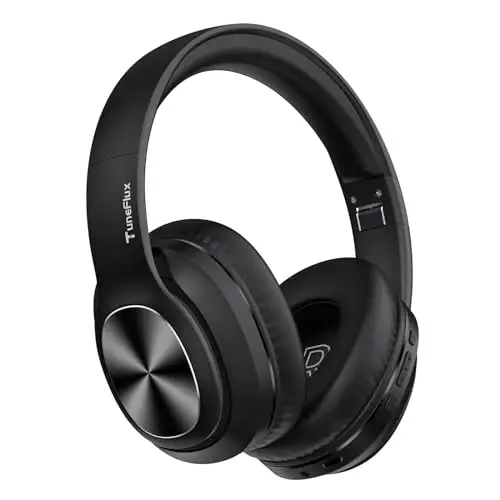 TuneFlux Wireless Bluetooth Headphones Over Ear, 80H Playtime, 3EQ Sound Modes, HiFi Stereo Headphones with Deep Bass Microphone, Foldable Bluetooth 5.3 Headsets for Smartphone/PC/Computer 