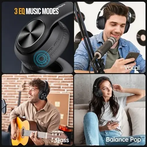 TuneFlux simsiz Bluetooth quloqchinlari, 80 soatlik tinglash vaqti, 3EQ ovoz rejimi, chuqur basli HiFi stereo quloqchinlar, mikrofon, buklanadigan Bluetooth 5.3 smartfon/kompyuter/noutbuk uchun naushniklar - 4