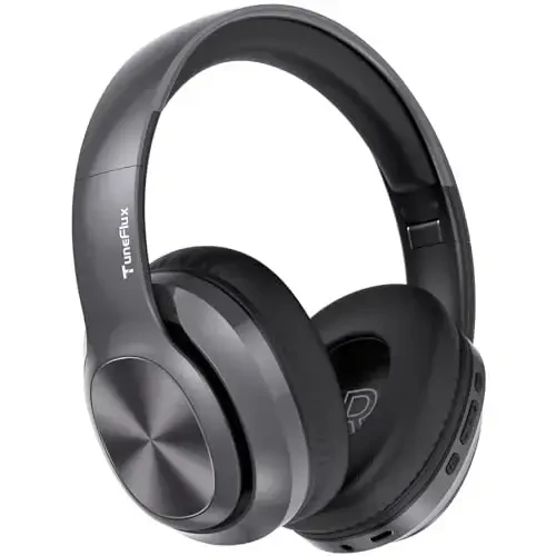 TuneFlux Wireless Bluetooth Headphones Over Ear, 80H Playtime, 3EQ Sound Modes, HiFi Stereo Headphones with Deep Bass, Foldable Bluetooth 5.3 Headsets for Smartphone/PC/Computer-Metallic - 1