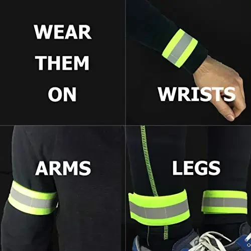 Tungi piyoda yurish uchun HiVisible yansituvchi bog'lamlar Yuguruvchilar uchun yansituvchi qo'l bog'ichlari Yansituvchi bilakuzuklar Yansituvchi to'piq bog'ichlari Velosipedda yansituvchi yugurish anjomlari Velosiped shimining oyoq bog'ichi Velosiped shimining qisqichlari - 5