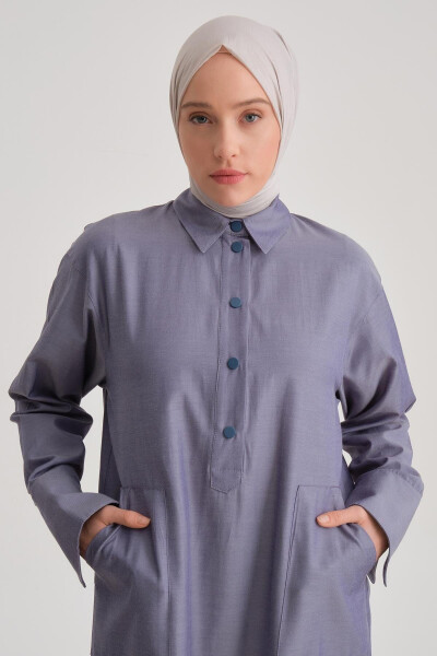 Tunic Dress with Big Pockets 24y4102 Indigo - ARMINE