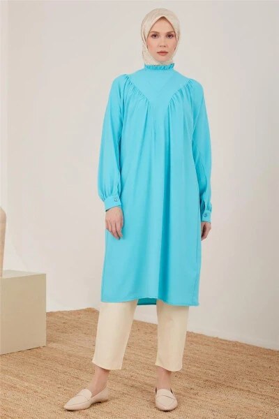 Tunic with front gathers and belts 23y4451 Aqua - ARMINE (1)