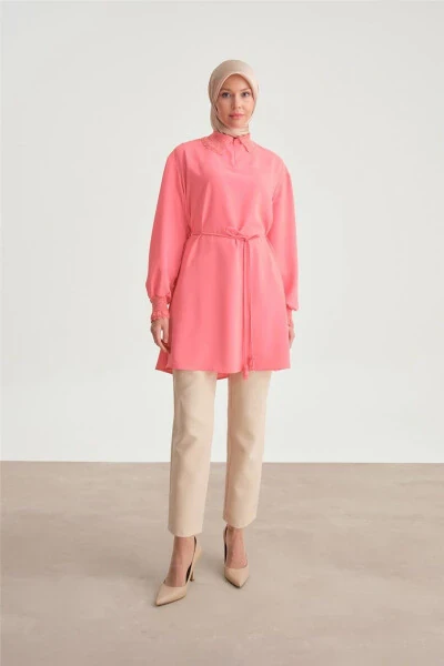 Туника с кружевной лентой 24y4006 Темно-розовый - 3