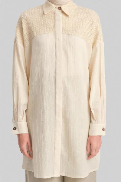 Тунка из сетчатой ткани с блестками, код 24Y3541, цвет Лунный камень. - 5