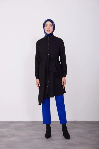 Tunnel Waist Asymmetrical Tunic 23k4707 Black - Modazone