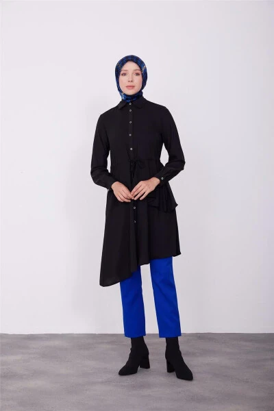 Tunnel Waist Asymmetrical Tunic 23k4707 Black - Modazone (1)