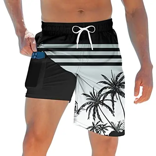 TUONROAD Mens Swim Trunks with Compression Liner 2 in 1 Board Shorts 9 Inch Quick Dry Swimming Trunks with Pockets 