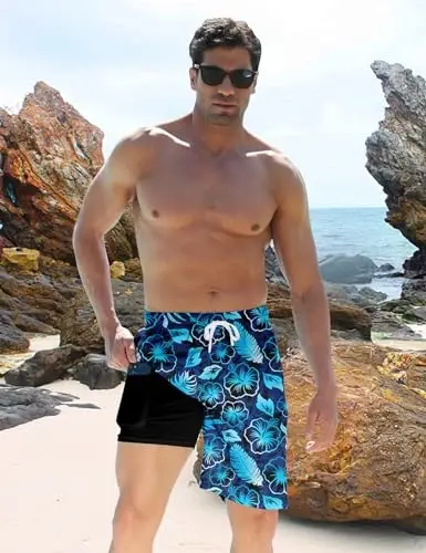 TUONROAD Mens Swim Trunks with Compression Liner 2 in 1 Board Shorts 9 Inch Quick Dry Swimming Trunks with Pockets - TUONROAD (1)