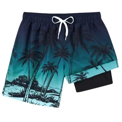 TUONROAD Mens Swim Trunks with Compression Liner 2 in 1 Board Shorts 9 Inch Quick Dry Swimming Trunks with Pockets - 2