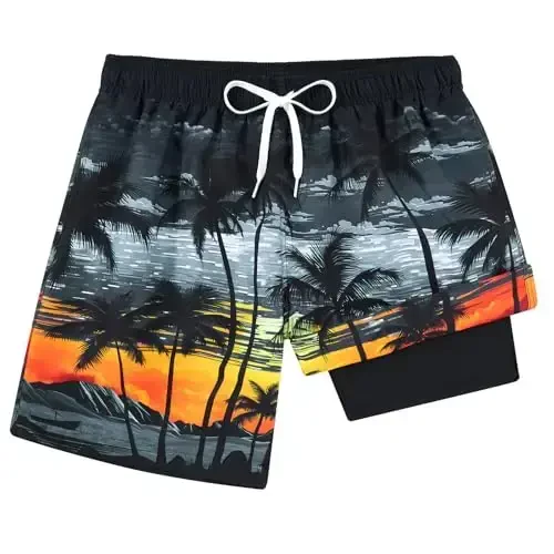 TUONROAD Mens Swim Trunks with Compression Liner 2 in 1 Board Shorts 9 Inch Quick Dry Swimming Trunks with Pockets - TUONROAD (1)