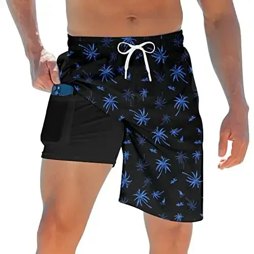 TUONROAD Mens Swim Trunks with Compression Liner 2 in 1 Board Shorts 9 Inch Quick Dry Swimming Trunks with Pockets - TUONROAD