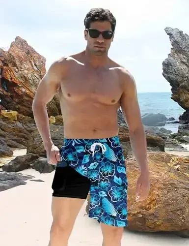 TUONROAD Mens Swim Trunks with Compression Liner 2 in 1 Board Shorts 9 Inch Quick Dry Swimming Trunks with Pockets - TUONROAD (1)