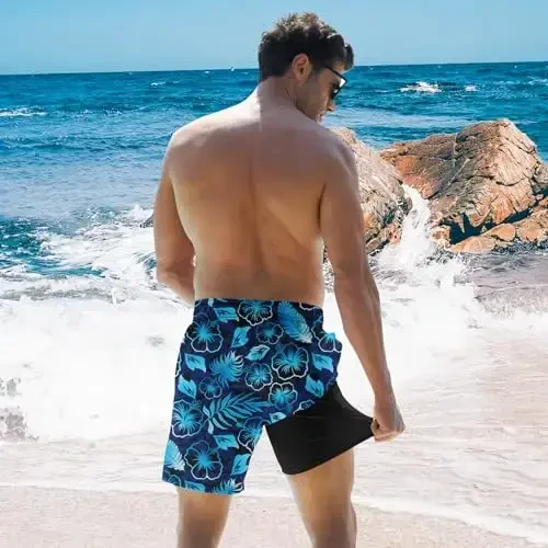 TUONROAD Mens Swim Trunks with Compression Liner 2 in 1 Board Shorts 9 Inch Quick Dry Swimming Trunks with Pockets - 5