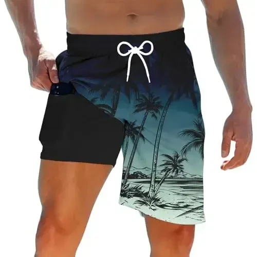 TUONROAD Mens Swim Trunks with Compression Liner 2 in 1 Board Shorts 9 Inch Quick Dry Swimming Trunks with Pockets - 1