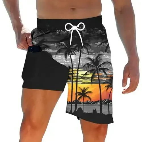 TUONROAD Мужские плавки с компрессионной подкладкой 2 в 1 Board Shorts 9 Inch Quick Dry Swimming Trunks with Pockets - TUONROAD