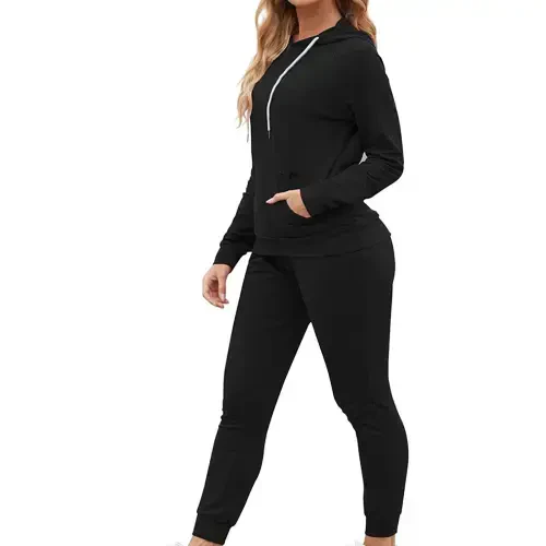 Turilly Women 2 Piece Tracksuit Set Women Solid Color Hooded Tracksuits Casual Pants Sweatsuit Winter Long Sleeve Activewear Outfits Blue L - 3