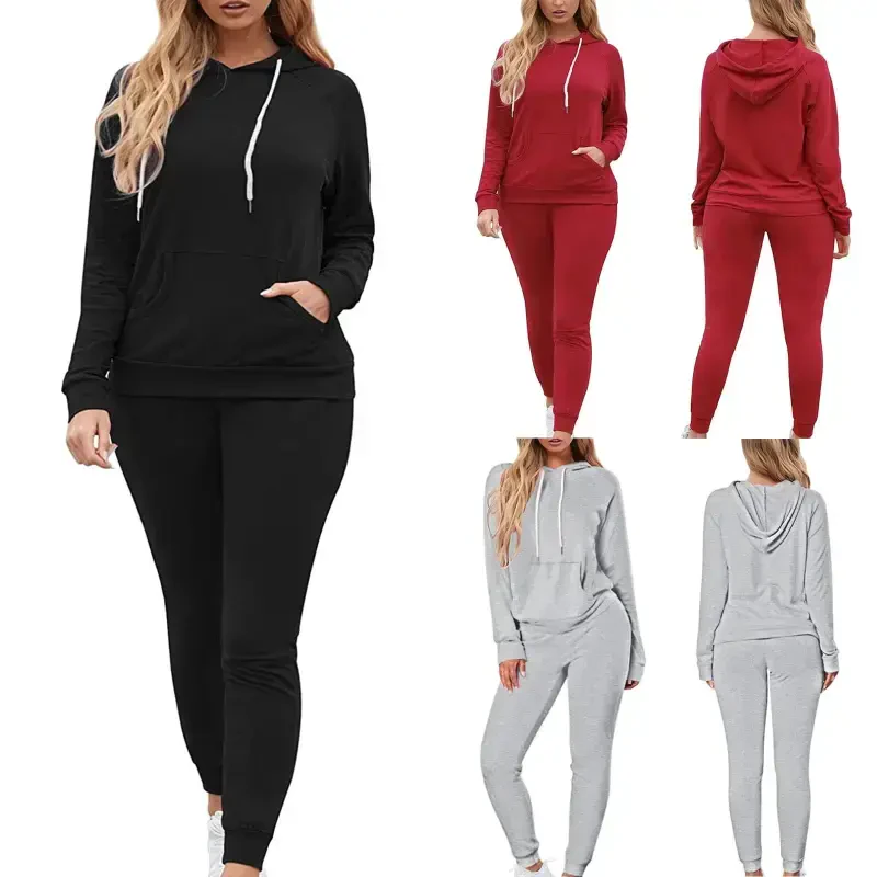 Turilly Women 2 Piece Tracksuit Set Women Solid Color Hooded Tracksuits Casual Pants Sweatsuit Winter Long Sleeve Activewear Outfits Blue L - 5