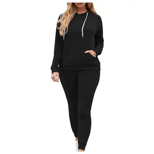 Turilly Women 2 Piece Tracksuit Set Women Solid Color Hooded Tracksuits Casual Pants Sweatsuit Winter Long Sleeve Activewear Outfits Blue L - 6