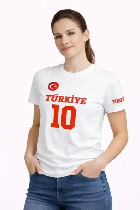 TURKEY Crescent and Star Printed Number 10 Jersey T-Shirt Fan T-Shirt - White - 2
