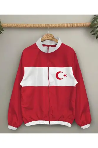 Turkey National Team Unisex Parachute Fabric Oversize Digital Printed Black Windbreaker Raincoat-Red - LUSHEN (1)