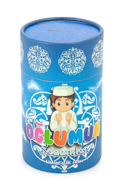 Turkish Prayer Rug - My Son's Prayer Rug with Piggy Bank - Rosary Gift-Blue - 5