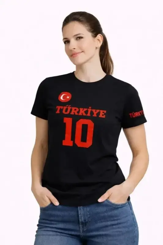 TURKIYA Oy Yulduzli Bosma 10 Raqamli Forma Futbolka Muxlislar uchun T-Shirt - Qora - 3