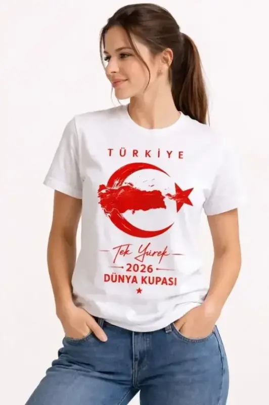 TÜRKİYE Ay Yıldız 2026 Dünya Kupasi Taraftar Forma T-Shirt - Beyaz - BÜYÜKBEDENIZ