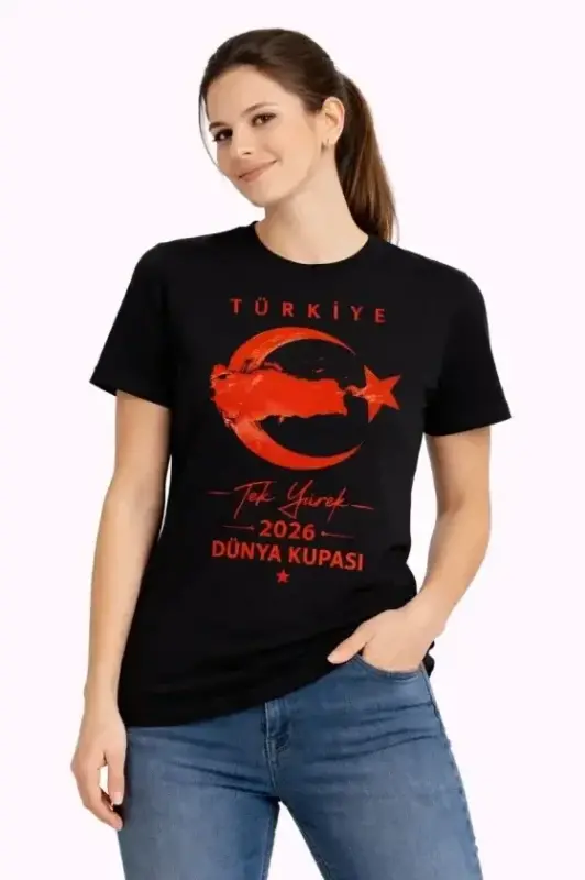 TÜRKİYE Ay Yıldız 2026 Dünya Kupasi Taraftar Forma T-Shirt - Siyah - BÜYÜKBEDENIZ