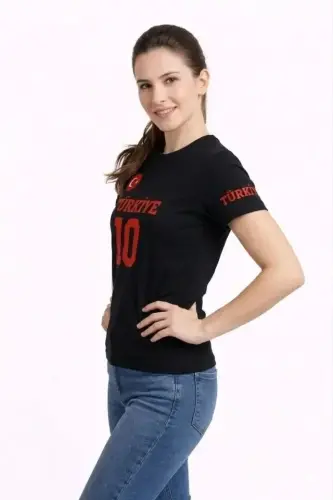 TÜRKİYE Ay Yıldız Baskılı 10 Numara Forma Tişört Taraftar T-Shirt - Siyah - BÜYÜKBEDENIZ (1)