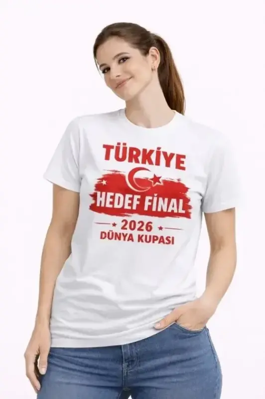TÜRKİYE Baskılı Tişört Ay Yıldız 2026 Dünya Kupası Taraftar Forma T-Shirt - Beyaz - BÜYÜKBEDENIZ