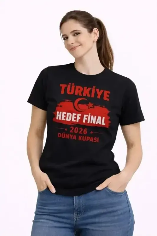 TÜRKİYE Baskılı Tişört Ay Yıldız 2026 Dünya Kupası Taraftar Forma T-Shirt - Siyah - BÜYÜKBEDENIZ