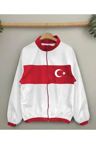 Türkiye Milli Takım Unisex Paraşüt Kumaş Oversize Dijital Baskılı Siyah Rüzgarlık Yağmurluk-Beyaz - LUSHEN (1)