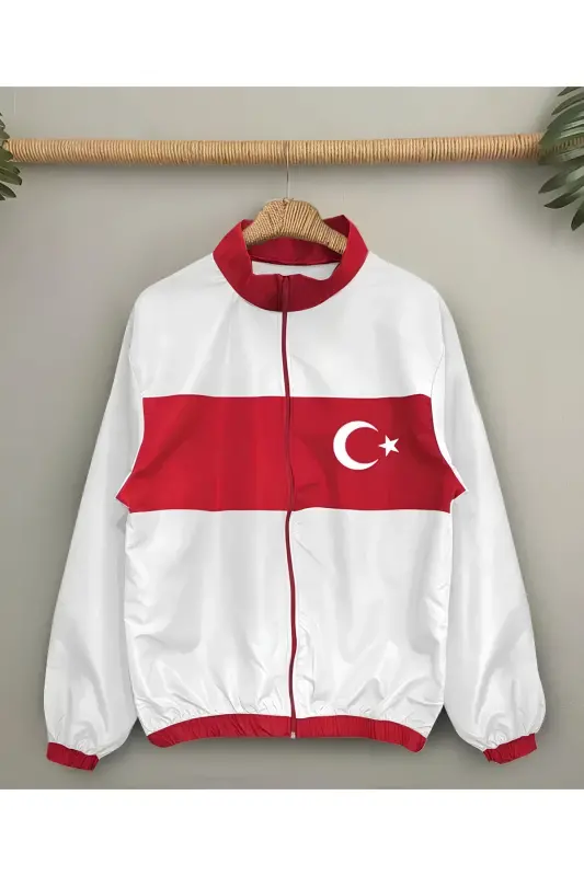 Türkiye Milli Takım Unisex Paraşüt Kumaş Oversize Dijital Baskılı Siyah Rüzgarlık Yağmurluk - Beyaz - 2