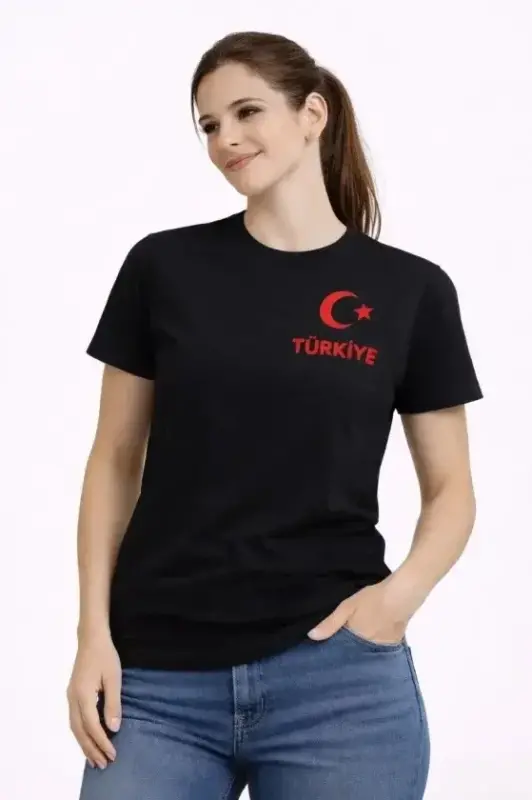 TÜRKİYE Moon Star Printed Fan Jersey T-Shirt - Black - BÜYÜKBEDENIZ