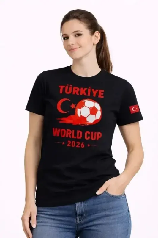 Türkiye World Cup 2026 Baskılı Tişört Futbol Temalı Forma T-Shirt - Siyah - 1
