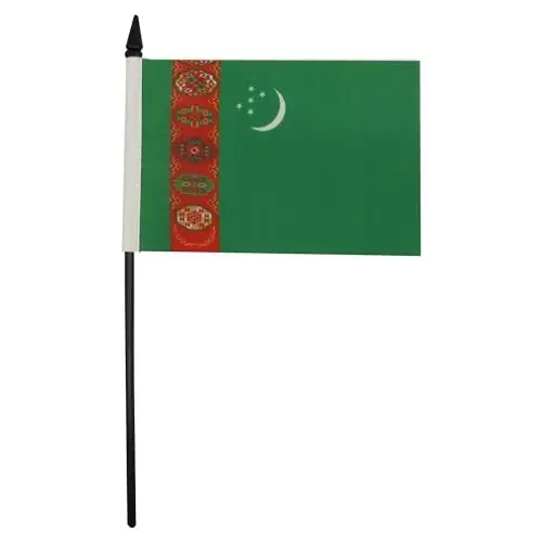 Turkmaniston Stol Bayrog'i 4'' x 6'' - Turkman Ish stoli Bayrog'i 15 x 10 sm. - Qora plastik tayoq va taglik - AZ FLAG - 2