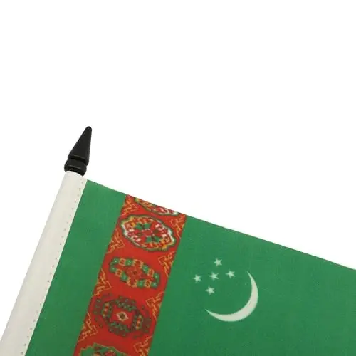 Turkmaniston Stol Bayrog'i 4'' x 6'' - Turkman Ish stoli Bayrog'i 15 x 10 sm. - Qora plastik tayoq va taglik - AZ FLAG - 4