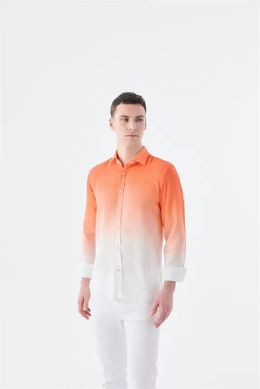 Turkuaz Comfort Fit Düğmeli Yaka Kolay Ütülenebilir Gömlek - 1