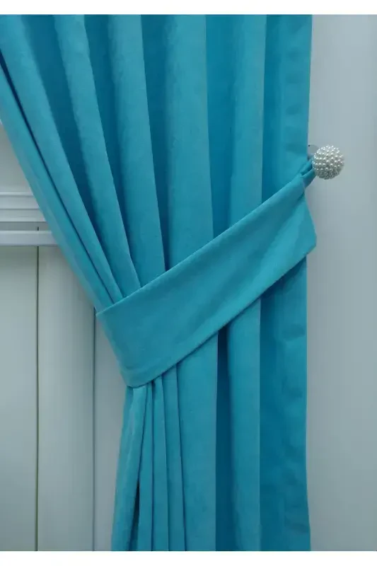 Turkuaz Düz Renk Fon Perde, Pilesiz Düz Dikim, Ekstrafor Büzgü, Tek Kanat-Turkuaz - Modazone