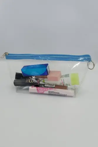 Turkuaz, Şeffaf Üçgen Makyaj Çantası-Turkuaz_şeffaf - TOGIN (1)