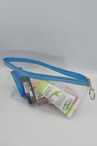 Turkuaz, Şeffaf Üçgen Makyaj Çantası-Turkuaz_şeffaf - 5