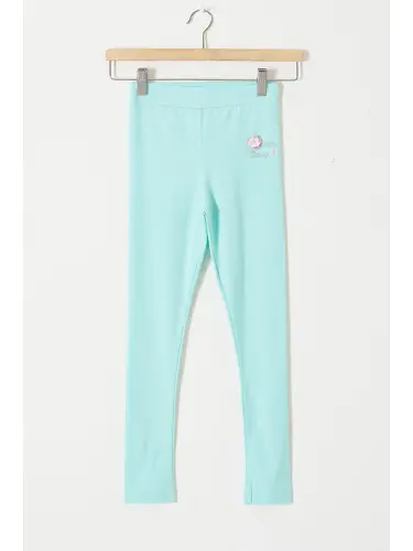 Turkuaz Su Yashili Gul Naqsh Tafsilotli Qizcha Leggins 18307-Turkuaz 
