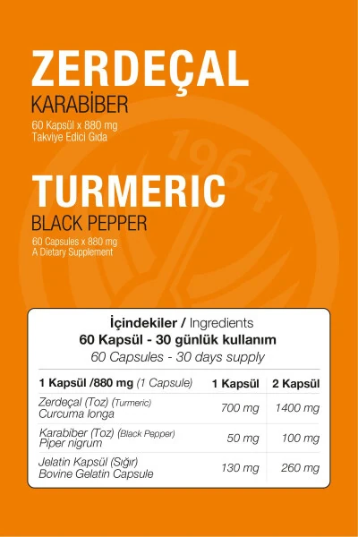 Turmeric Black Pepper 60 Capsules 880 mg Curcumin - 3