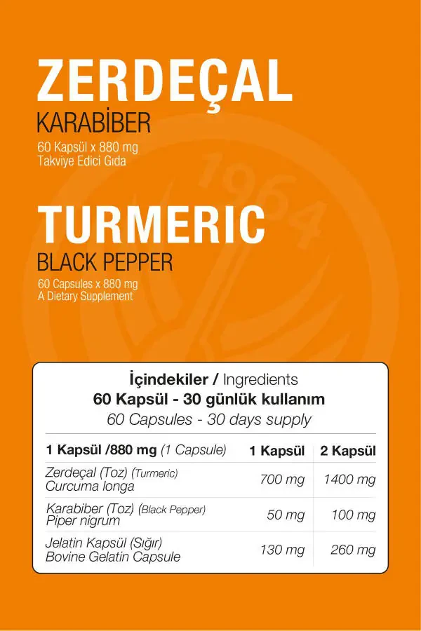 Turmeric Black Pepper 60 Capsules 880 mg Curcumin - 3