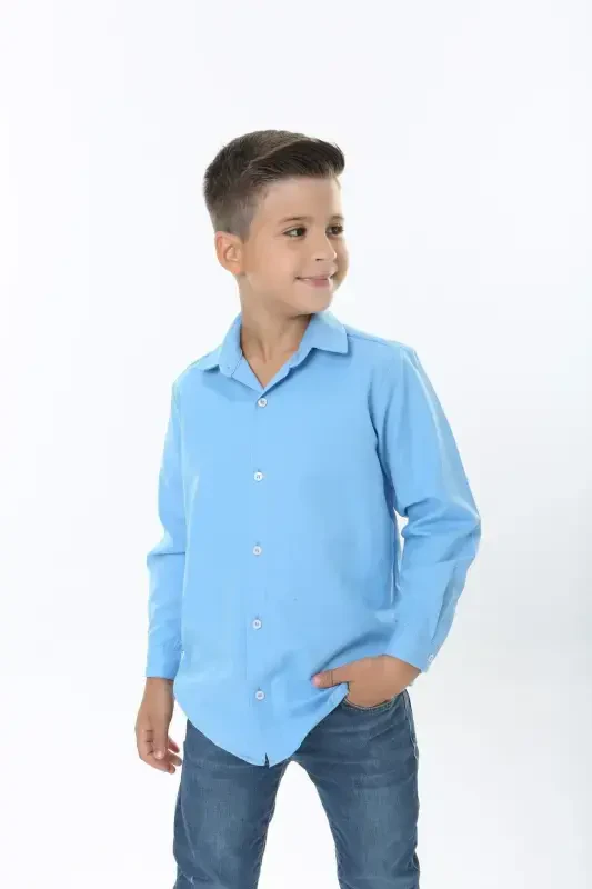 Turquoise Color Kids Shirt-turquoise - 2