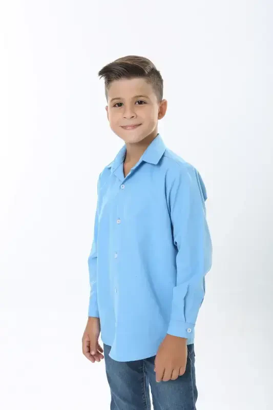 Turquoise Color Kids Shirt-turquoise - 4