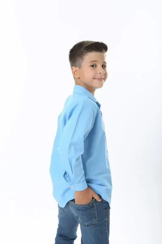 Turquoise Color Kids Shirt-turquoise - 5