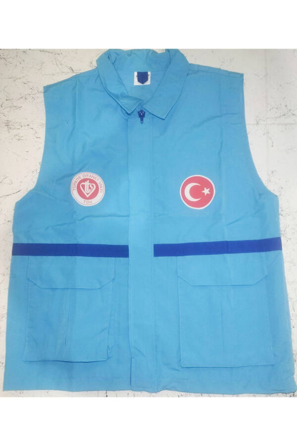 Turquoise colored Hajj and Umrah vest, printed with the Turkish Directorate of Religious Affairs - 1