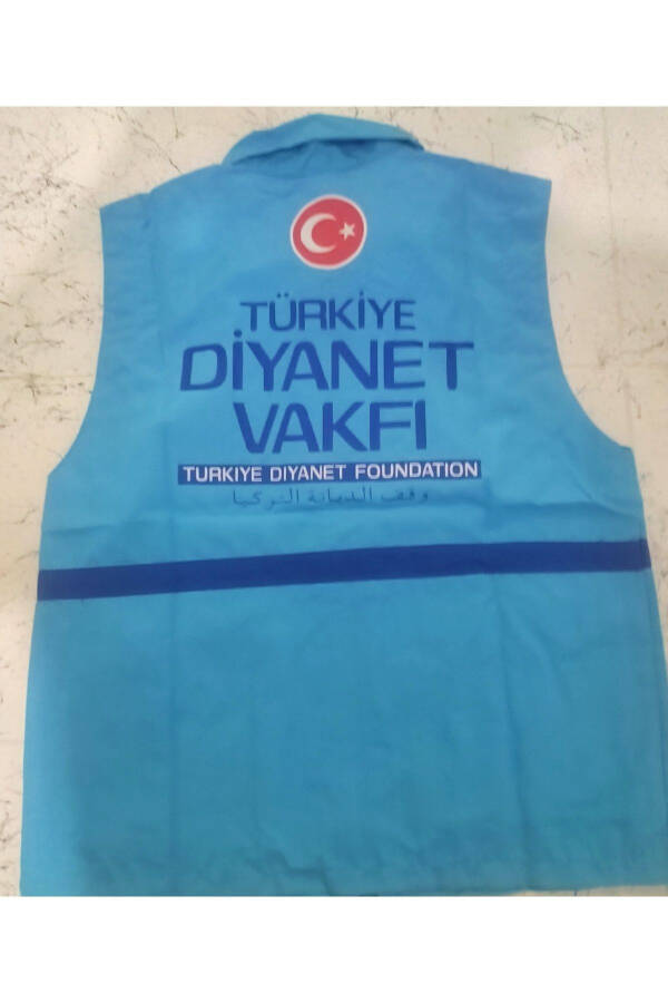 Turquoise colored Hajj and Umrah vest, printed with the Turkish Directorate of Religious Affairs - 2