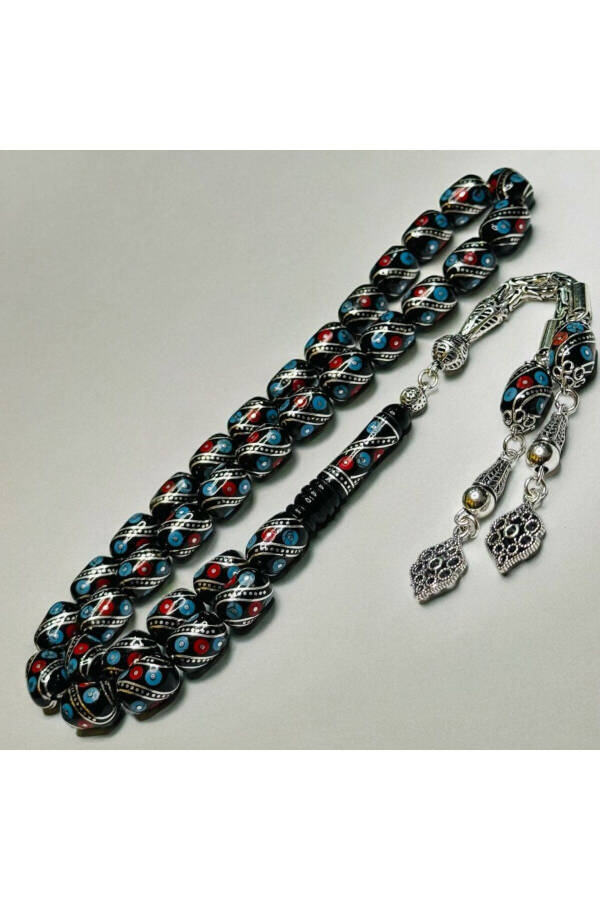 Turquoise Coral Carved Special Design Erzurum Oltu Tasbih, Model GGH - 2